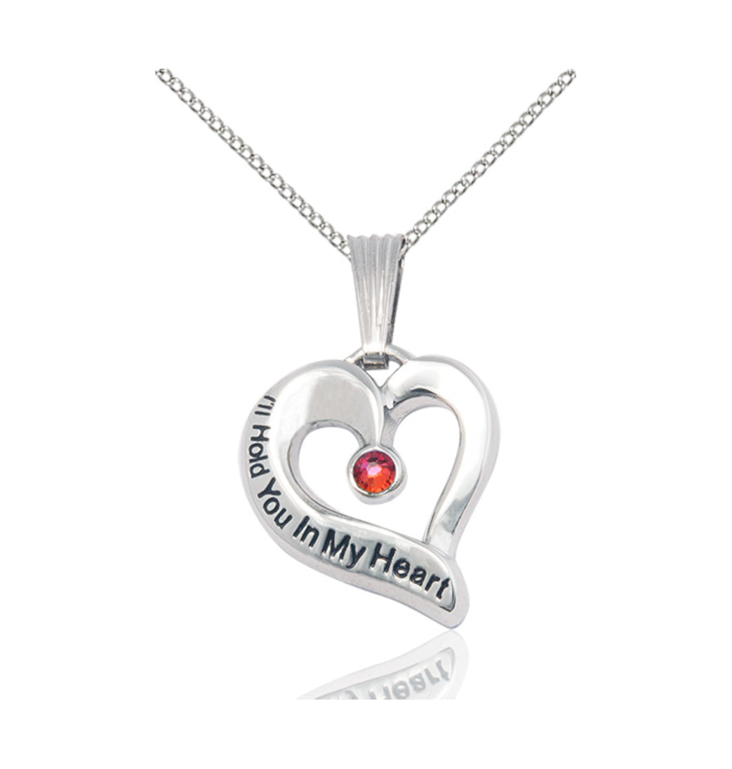 Garnet Bliss Hold You in My Heart Sterling Silver Birthstone Memorial Pendant,