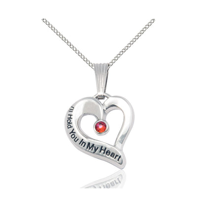 Garnet Hold You in My Heart Sterling Silver Birthstone Memorial Pendant, Bliss Manufacturing