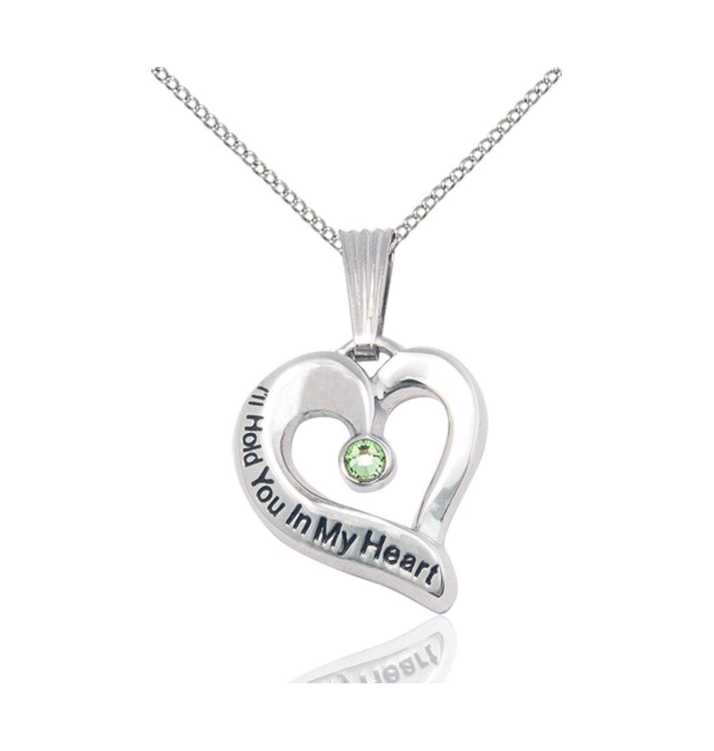 Peridot Bliss Hold You in My Heart Sterling Silver Birthstone Memorial Pendant,