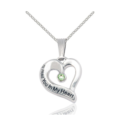 Peridot Hold You in My Heart Sterling Silver Birthstone Memorial Pendant, Bliss Manufacturing