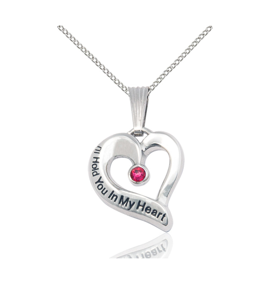 Ruby Bliss Hold You in My Heart Sterling Silver Birthstone Memorial Pendant,