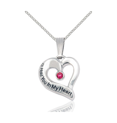 Ruby Hold You in My Heart Sterling Silver Birthstone Memorial Pendant, Bliss Manufacturing
