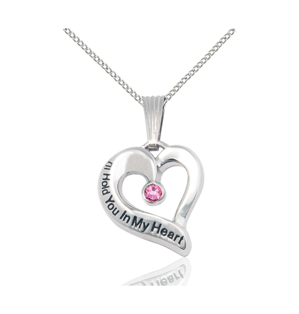 Rose Bliss Hold You in My Heart Sterling Silver Birthstone Memorial Pendant,