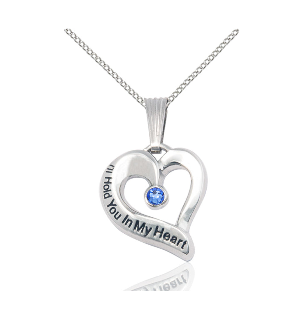 Sapphire Bliss Hold You in My Heart Sterling Silver Birthstone Memorial Pendant,