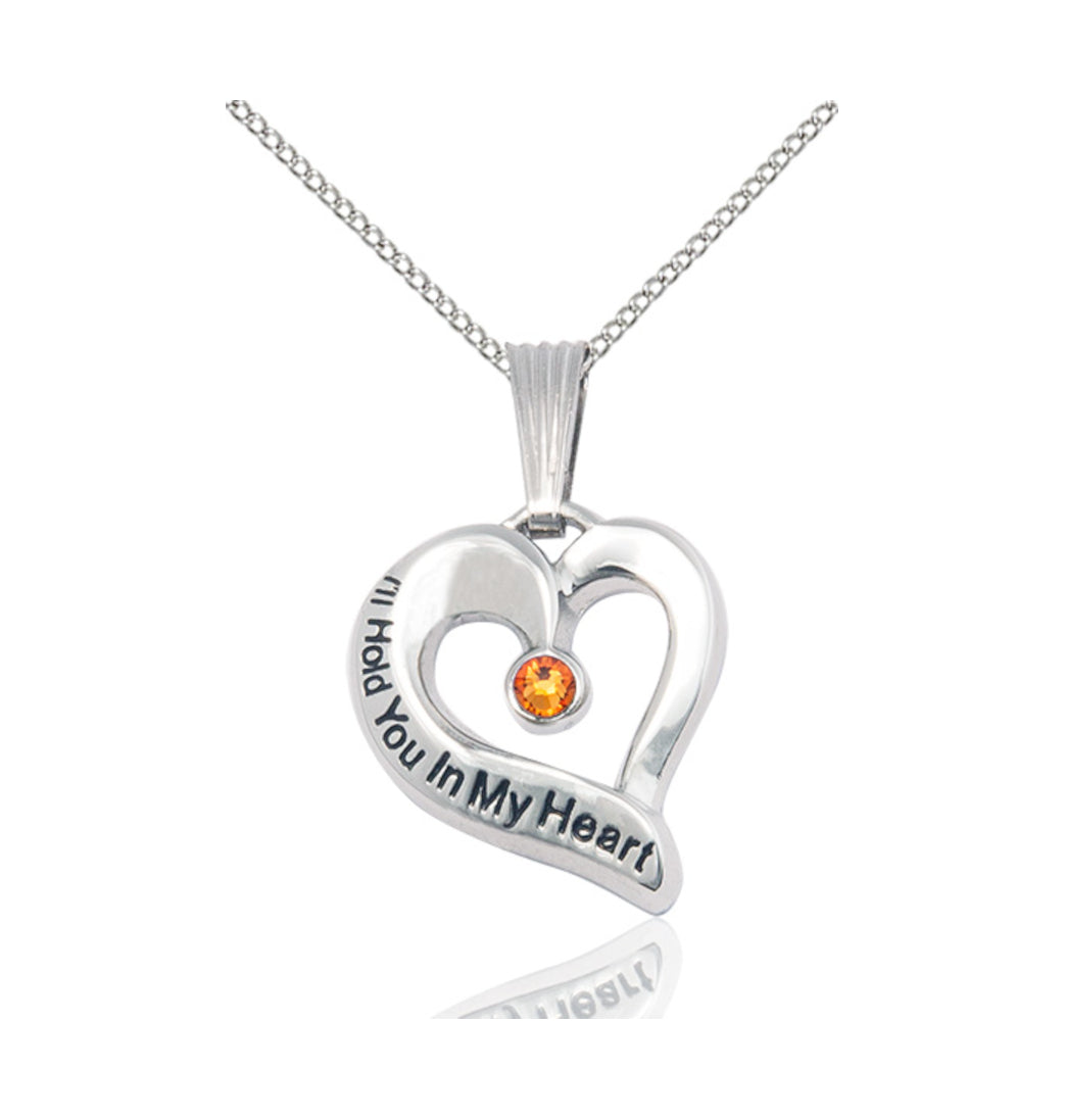 Topaz Bliss Hold You in My Heart Sterling Silver Birthstone Memorial Pendant,