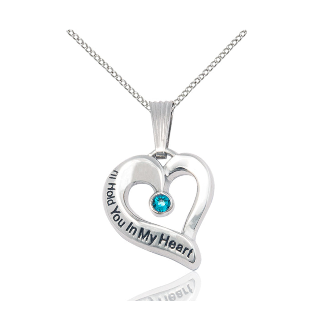 Zircon Bliss Hold You in My Heart Sterling Silver Birthstone Memorial Pendant,