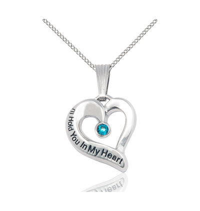 Zircon Hold You in My Heart Sterling Silver Birthstone Memorial Pendant in Zicron, Bliss Manufacturing