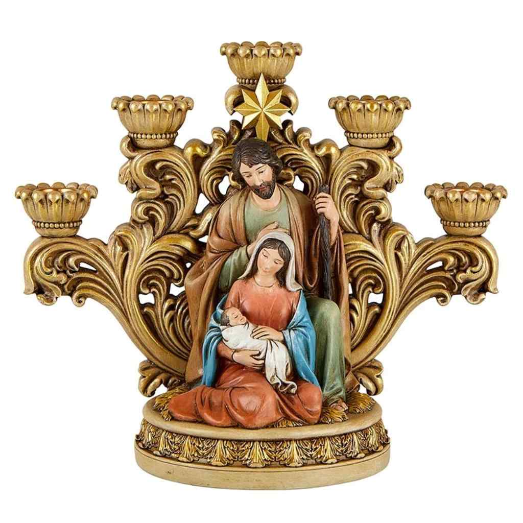 Front of the Nativity Star Advent Candleholder with Mary Holding Jesus  | 5 candle holders, Avalon Gallery (view 2)