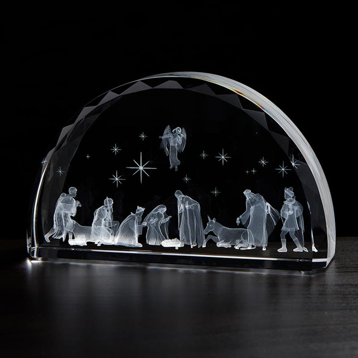 Jeweled Cross Christmas Nativity Scene Etched Glass