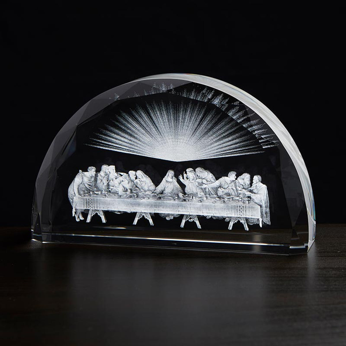 Jeweled Cross Collection  Last Supper Scene Etched Glass Stand,