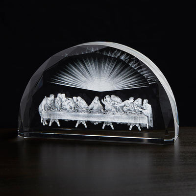 Collection Last Supper Scene Etched Glass Stand, Jeweled Cross
