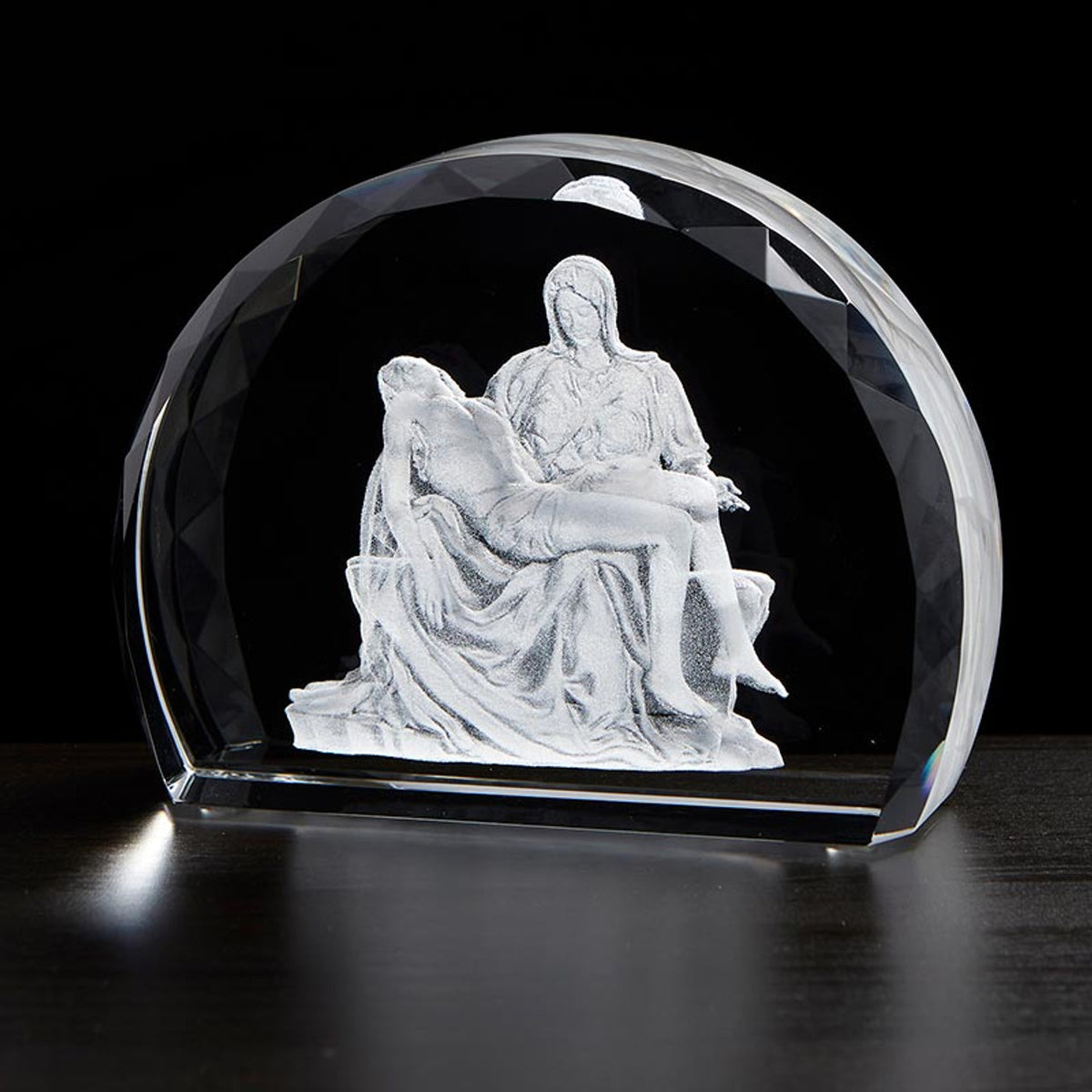 Jeweled Cross Jesus and Mary Pieta Scene Etched Glass,