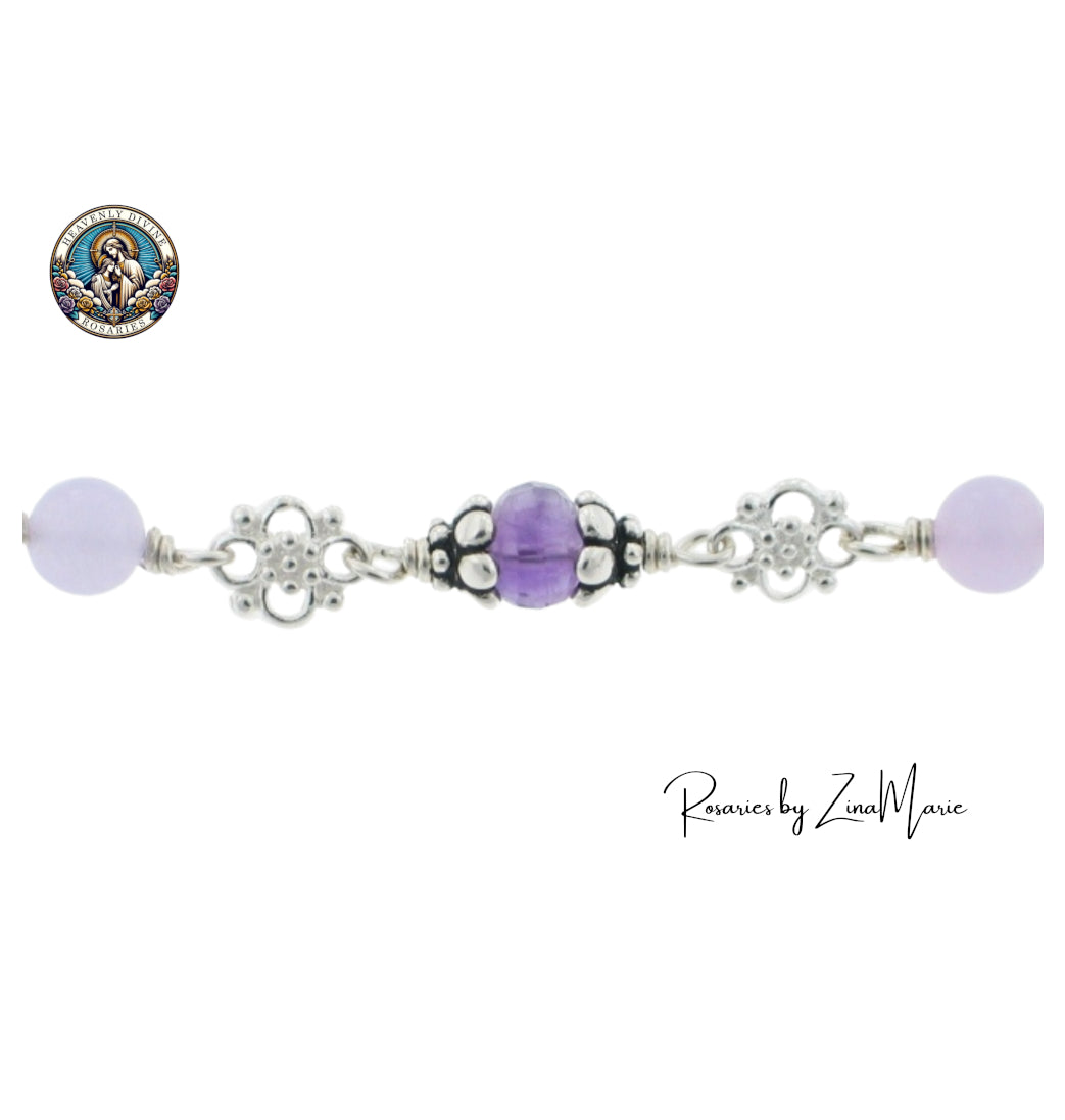 Lavender Jade and Amethyst Sterling Silver Wire-Wrapped Rosary by Zina Marie