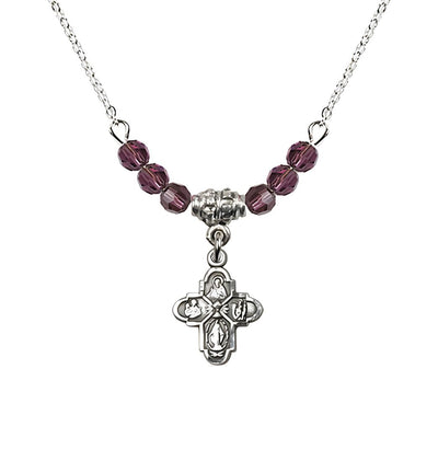 Pewter Chalice 4-Way Cross Amethyst Beaded Necklace, Measures 1/2-inch tall by 3/8-inch wide, Bliss Manufacturing