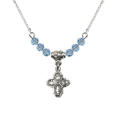 Pewter Chalice 4-Way Cross Aqua Beaded Necklace, Measures 1/2-inch tall by 3/8-inch wide, Bliss Manufacturing