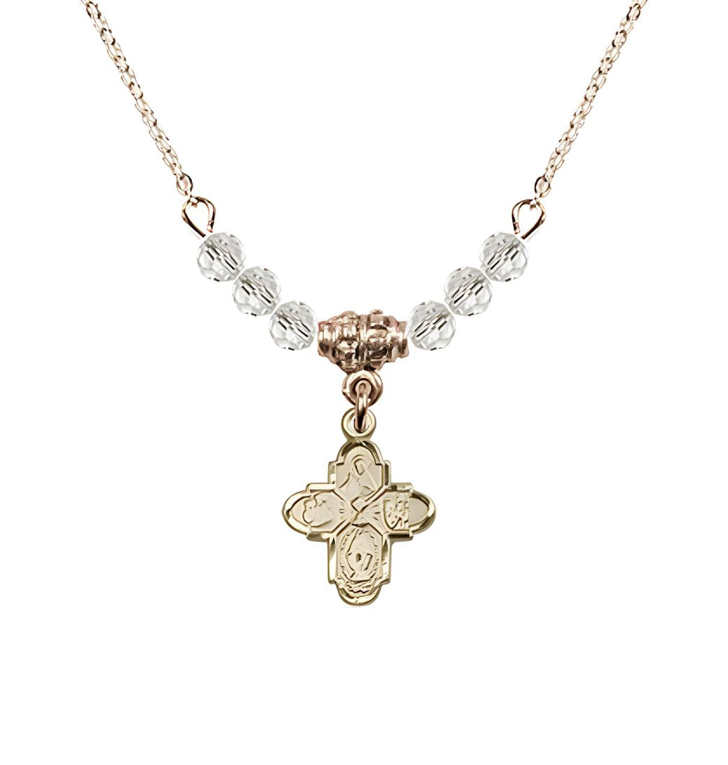 Bliss Gold-plated Chalice 4-Way Cross Crystal Beaded Necklace, Measures 1/2-inch tall by 3/8-inch wide