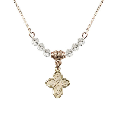 Gold-plated Chalice 4-Way Cross Crystal Beaded Necklace, Measures 1/2-inch tall by 3/8-inch wide, Bliss Manufacturing