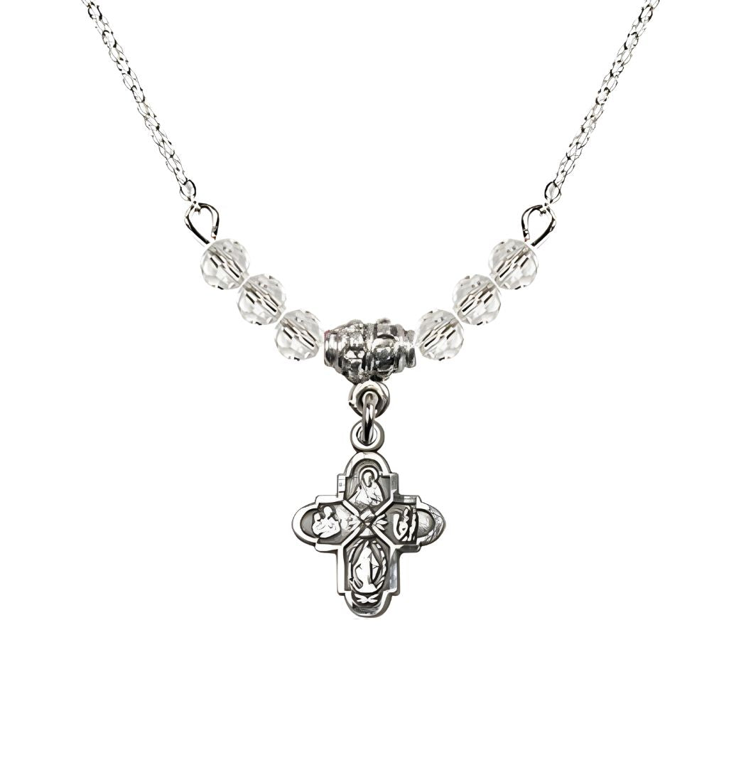 Bliss Pewter Chalice 4-Way Cross Crystal Beaded Necklace, Measures 1/2-inch tall by 3/8-inch wide