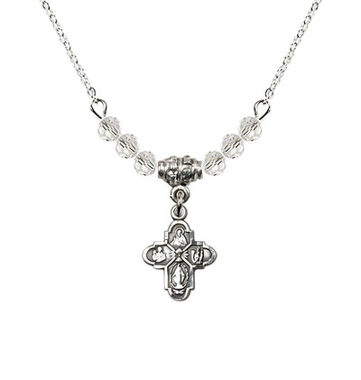 Pewter Chalice 4-Way Cross Crystal Beaded Necklace, Measures 1/2-inch tall by 3/8-inch wide, Bliss Manufacturing