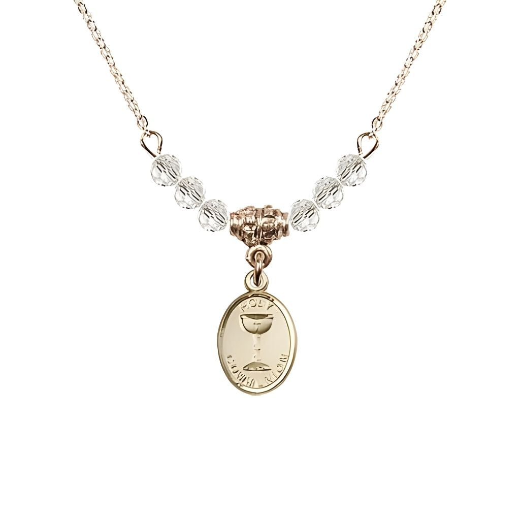 Bliss Gold-plated Holy Communion Chalice Crystal Beaded Necklace, Measures 1/2-inch tall by 3/8-inch wide
