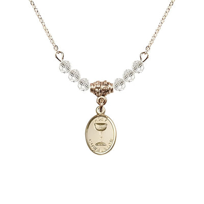Gold-plated Holy Communion Chalice Crystal Beaded Necklace, Measures 1/2-inch tall by 3/8-inch wide, Bliss Manufacturing