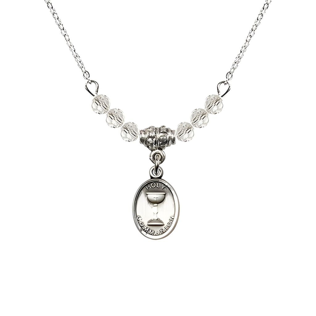 Bliss Pewter Holy Communion Chalice Crystal Beaded Necklace, Measures 1/2-inch tall by 3/8-inch wide