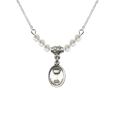 Pewter Holy Communion Chalice Crystal Beaded Necklace, Measures 1/2-inch tall by 3/8-inch wide, Bliss Manufacturing