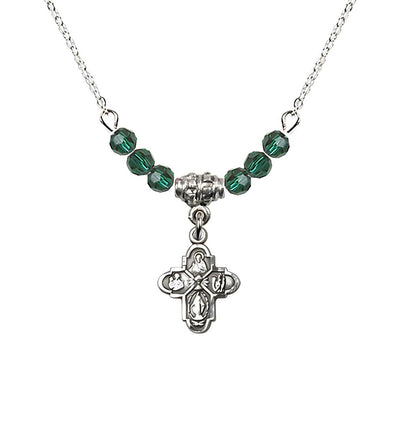 Pewter Chalice 4-Way Cross Emerald Beaded Necklace, Measures 1/2-inch tall by 3/8-inch wide, Bliss Manufacturing