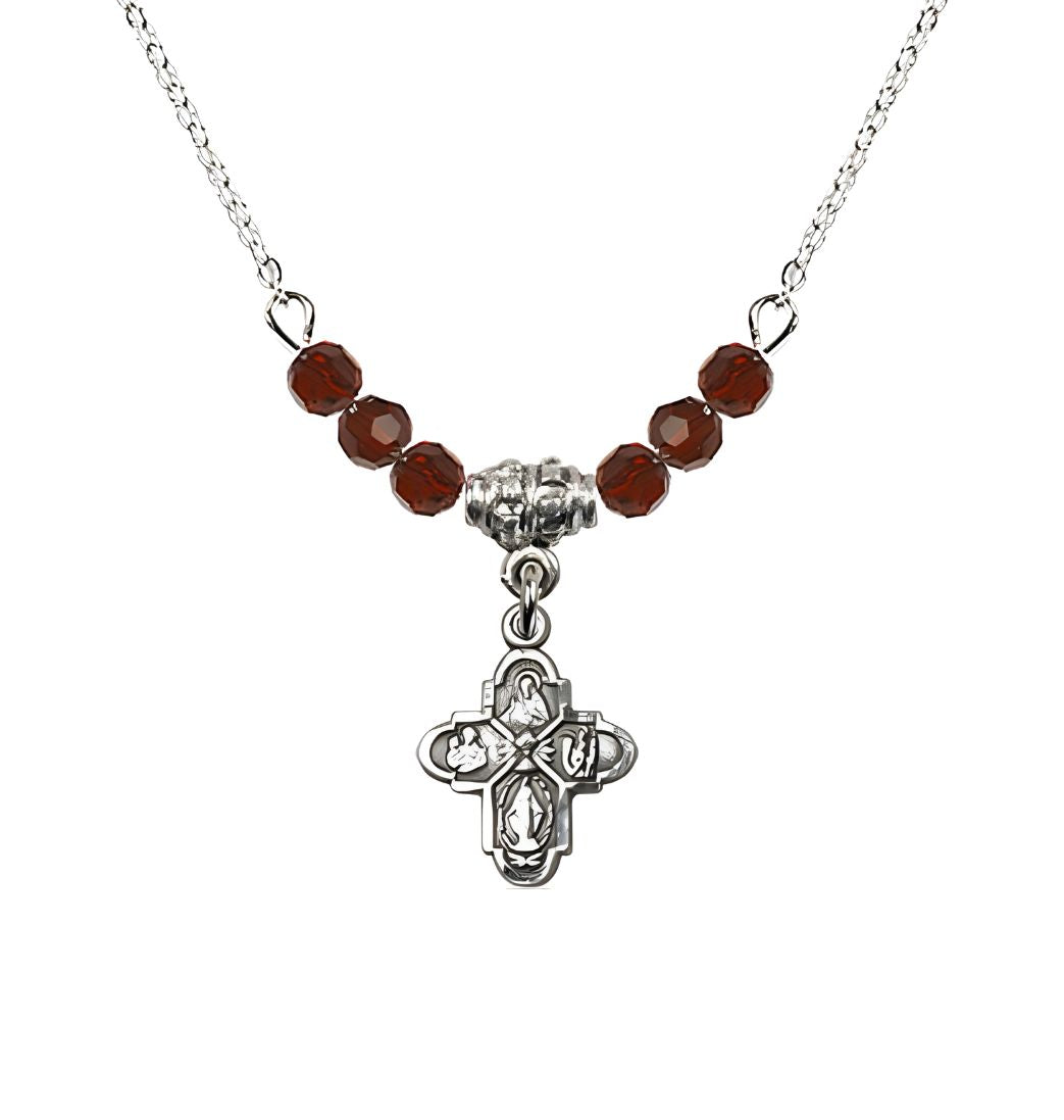 Bliss Pewter Chalice 4-Way Cross Garnet Beaded Necklace, Measures 1/2-inch tall by 3/8-inch wide