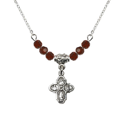Pewter Chalice 4-Way Cross Garnet Beaded Necklace, Measures 1/2-inch tall by 3/8-inch wide, Bliss Manufacturing