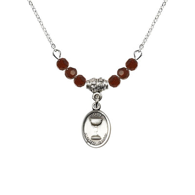 Pewter Holy Communion Chalice Garnet Beaded Necklace, Measures 1/2-inch tall by 3/8-inch wide, Bliss Manufacturing