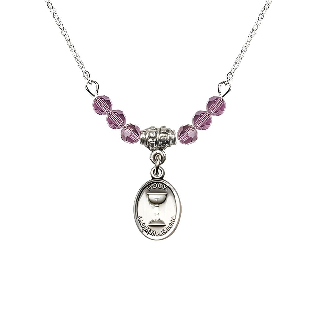 Bliss Pewter Holy Communion Chalice Light Amethyst Beaded Necklace, Measures 1/2-inch tall by 3/8-inch wide