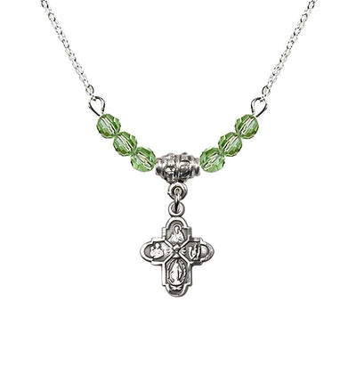 Pewter Chalice 4-Way Cross Peridot Beaded Necklace, Measures 1/2-inch tall by 3/8-inch wide, Bliss Manufacturing