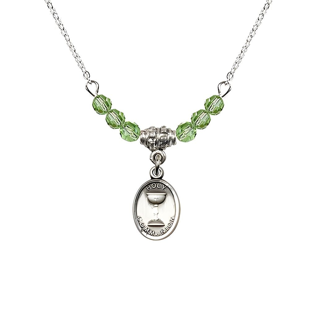 Bliss Pewter Holy Communion Chalice Peridot Beaded Necklace, Measures 1/2-inch tall by 3/8-inch wide