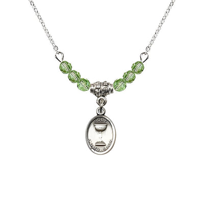 Pewter Holy Communion Chalice Peridot Beaded Necklace, Measures 1/2-inch tall by 3/8-inch wide, Bliss Manufacturing