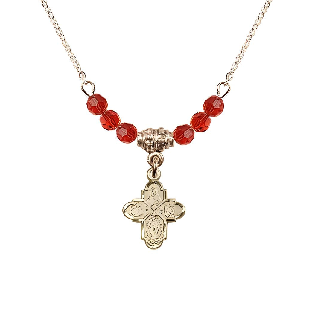Bliss Gold-plated Chalice 4-Way Cross Ruby Beaded Necklace, Measures 1/2-inch tall by 3/8-inch wide