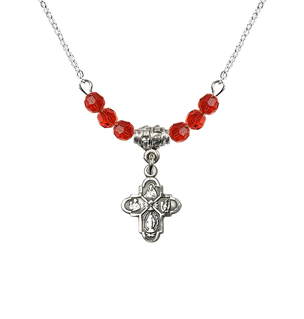 Bliss Pewter Chalice 4-Way Cross Ruby Beaded Necklace, Measures 1/2-inch tall by 3/8-inch wide