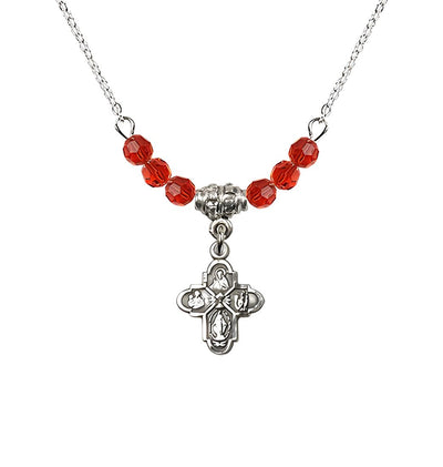 Pewter Chalice 4-Way Cross Ruby Beaded Necklace, Measures 1/2-inch tall by 3/8-inch wide, Bliss Manufacturing