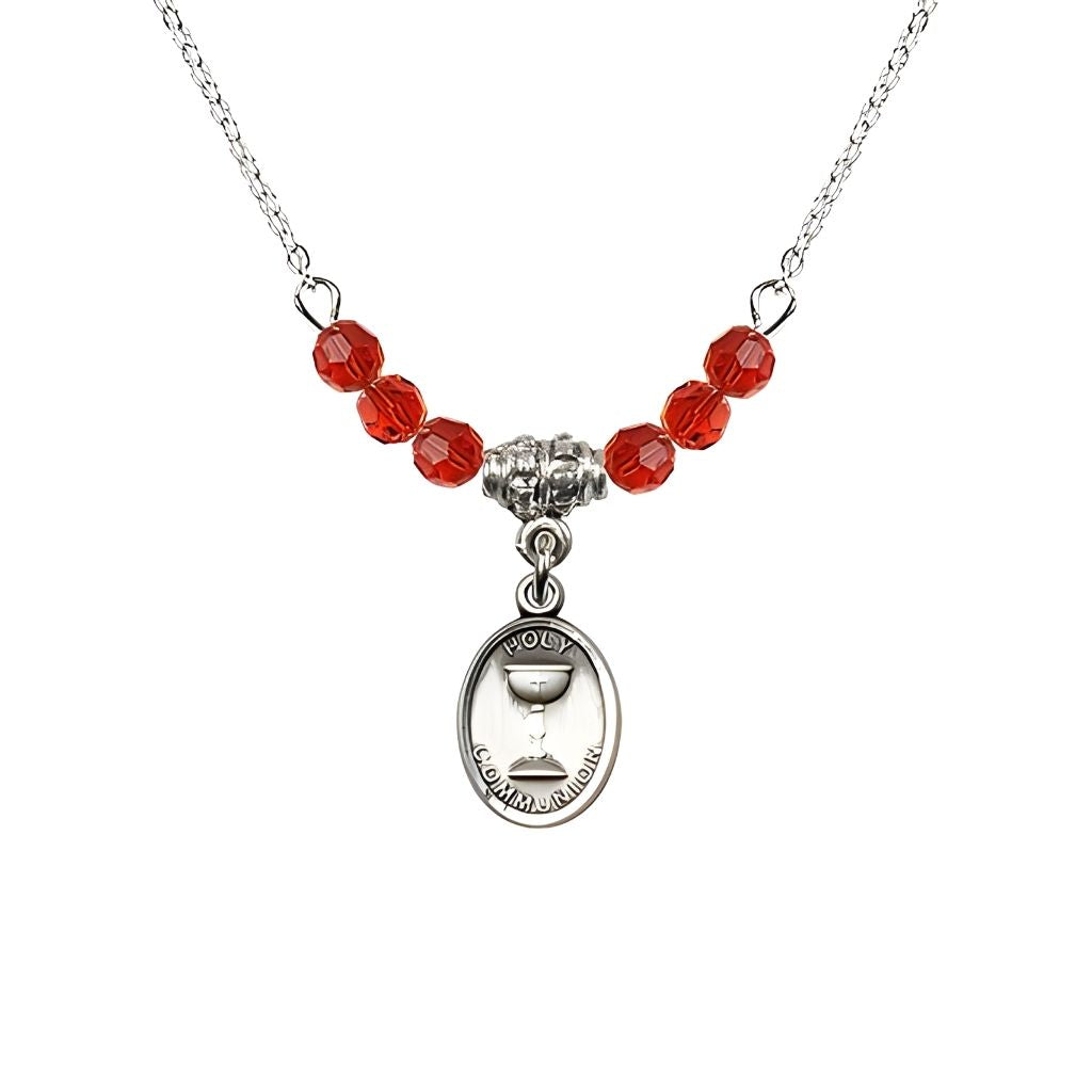 Bliss Pewter Holy Communion Chalice Ruby Beaded Necklace, Measures 1/2-inch tall by 3/8-inch wide