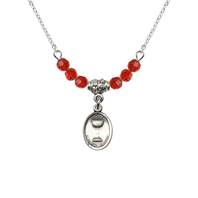 Pewter Holy Communion Chalice Ruby Beaded Necklace, Measures 1/2-inch tall by 3/8-inch wide, Bliss Manufacturing