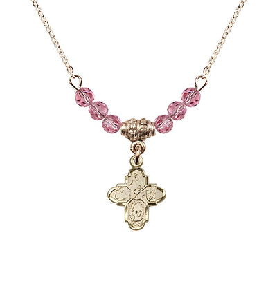 Gold-plated Chalice 4-Way Cross Rose Beaded Necklace, Measures 1/2-inch tall by 3/8-inch wide, Bliss Manufacturing