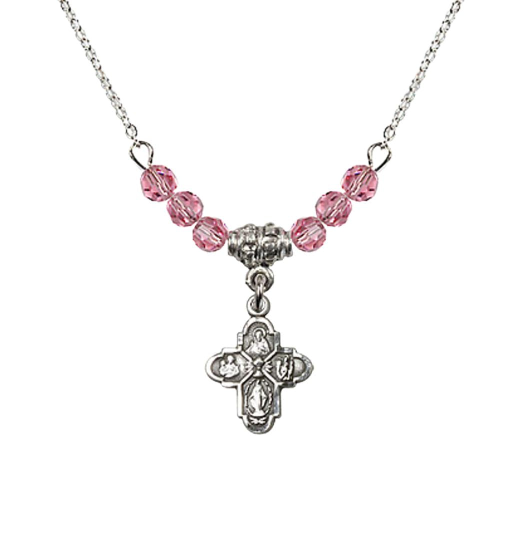 Bliss Pewter Chalice 4-Way Cross Rose Beaded Necklace, Measures 1/2-inch tall by 3/8-inch wide