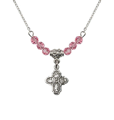 Pewter Chalice 4-Way Cross Rose Beaded Necklace, Measures 1/2-inch tall by 3/8-inch wide, Bliss Manufacturing