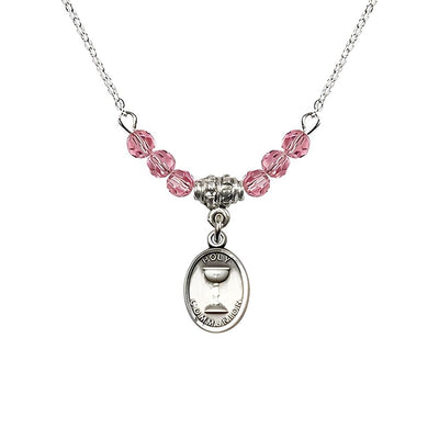 Holy Communion Chalice Beaded Necklace, Pewter & Crystal in Rose, Bliss Manufacturing