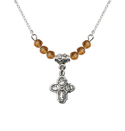 Pewter Chalice 4-Way Cross Topaz Beaded Necklace, Measures 1/2-inch tall by 3/8-inch wide, Bliss Manufacturing