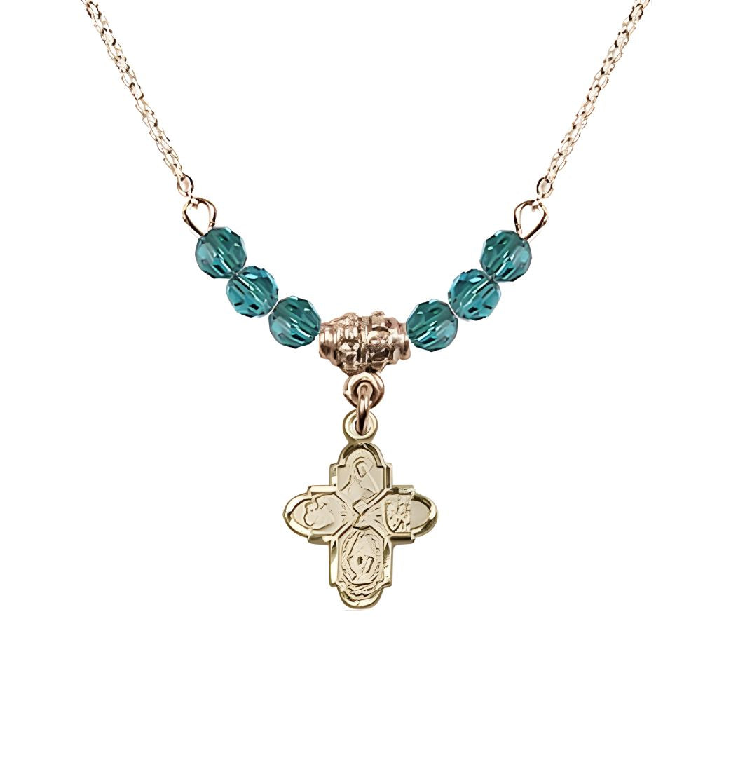 Bliss Gold-plated Chalice 4-Way Cross Zircon Beaded Necklace, Measures 1/2-inch tall by 3/8-inch wide