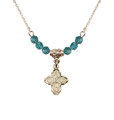 Gold-plated Chalice 4-Way Cross Zircon Beaded Necklace, Measures 1/2-inch tall by 3/8-inch wide, Bliss Manufacturing