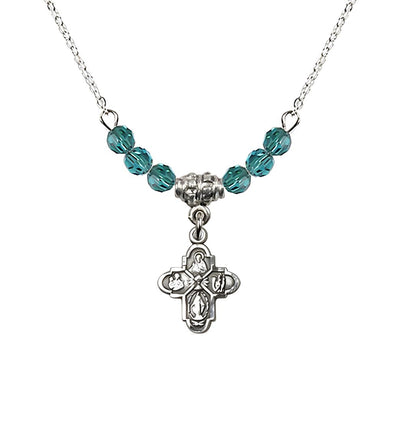 Pewter Chalice 4-Way Cross Zircon Beaded Necklace, Measures 1/2-inch tall by 3/8-inch wide, Bliss Manufacturing