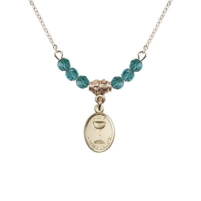 Gold-plated Holy Communion Chalice Zircon Beaded Necklace, Measures 1/2-inch tall by 3/8-inch wide, Bliss Manufacturing
