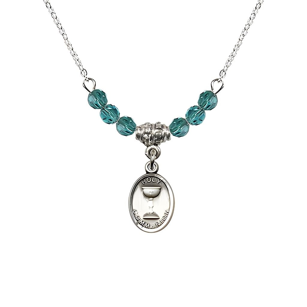 Bliss Pewter Holy Communion Chalice Zircon Beaded Necklace, Measures 1/2-inch tall by 3/8-inch wide